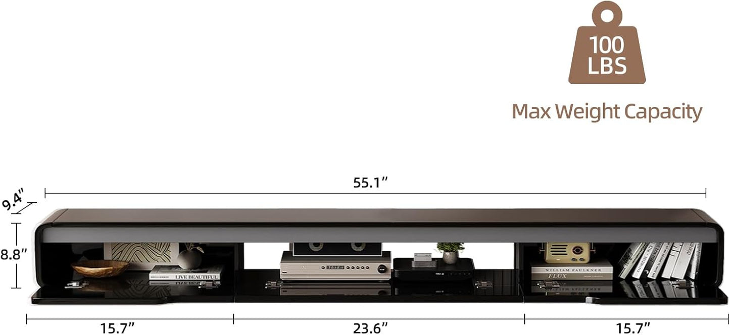 High Gloss Floating TV Stand with 3 Doors,55'' Wall Mounted TV Cabinet,Under TV Console,Floating Media Shelft for Bedroom Living Room(Black)