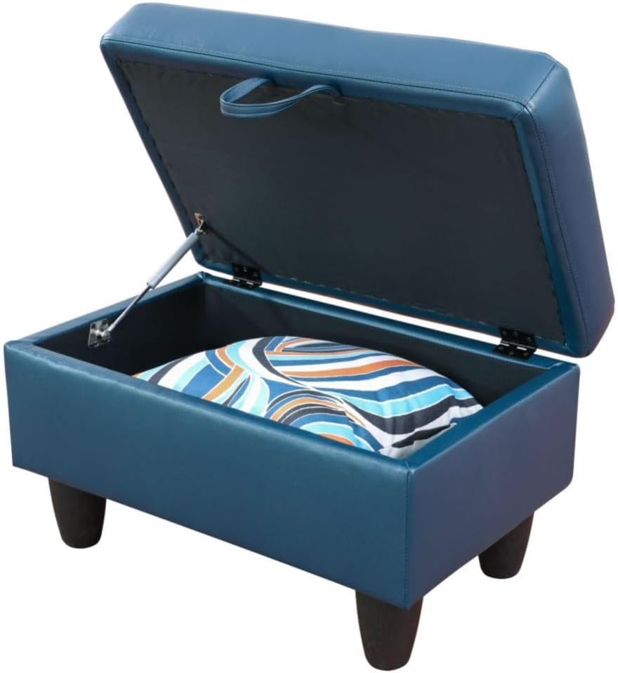 Deep Blue L-Shaped 3-Piece Faux Leather Sofa with Storage Ottoman Set, Sectional Couch Sofa Set for Living Room, Office, Small Space