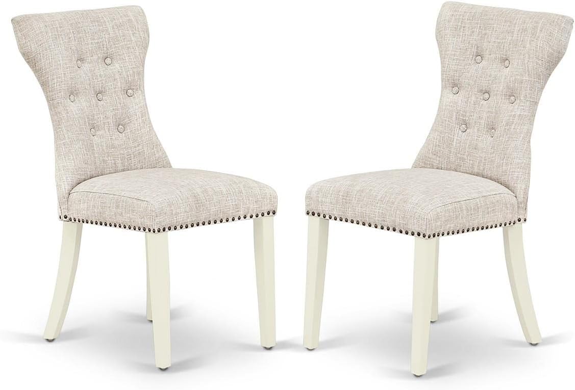 East West Furniture HLGA3-LWH-35 3 Piece Dining Room Table Set Contains a Round Kitchen Table with Pedestal and 2 Doeskin Linen Fabric Parsons Dining Chairs, 42x42 Inch, Linen White