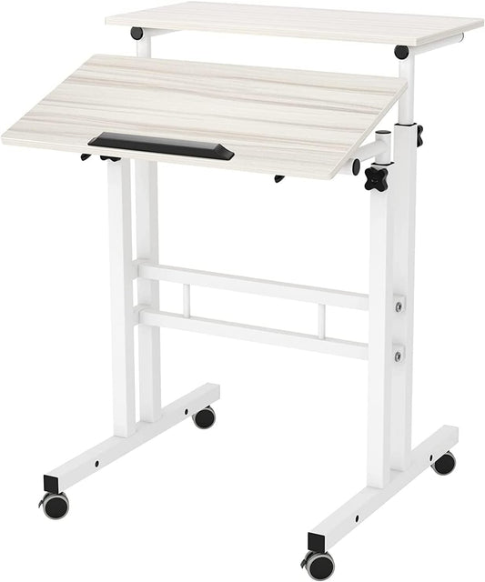 soges 23.6inches Height Adjustable Desk Laptop Desk on The Wheels, Rolling Stand Up Desk Computer Desk Adjustable Standing Desk Sit and Stand Desk Portable Laptop Table, Beige