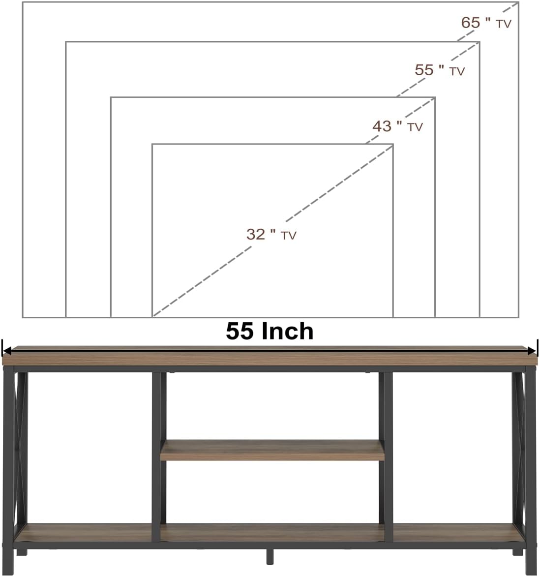 FOLUBAN TV Stand for TV up to 65 inch, Rustic Wood and Metal Entertainment Center with Storage Shelves, Modern Industrial Media TV Console Table for Living Room, Oak 55 inch