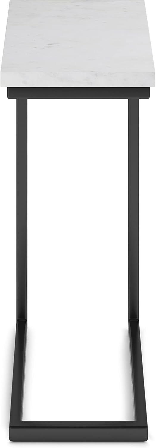 SIMPLIHOME Skyler 18-inch Wide Metal Table in White/Black, C-Shaped Industrial-Style Side Table with Genuine Marble Top for Living Room, Bedroom, or Home Office