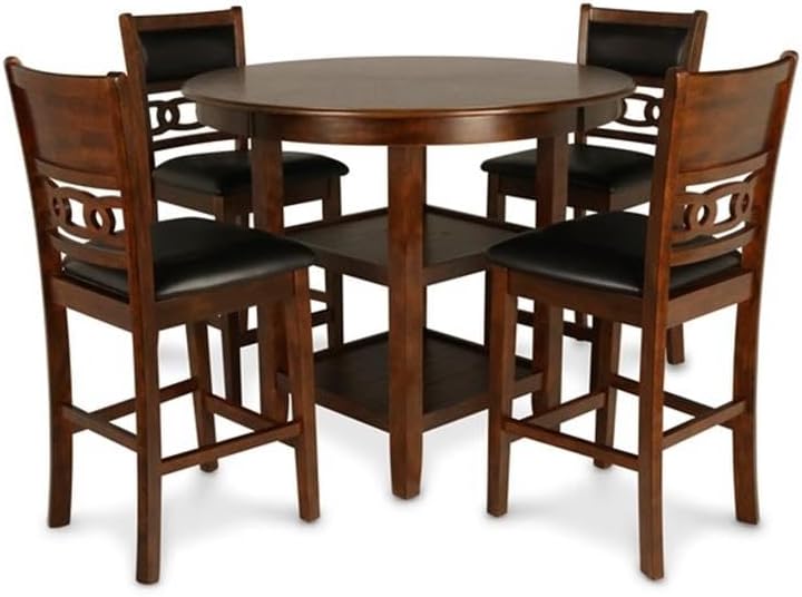 New Classic Furniture Gia 5-Piece Round Counter Height Set with 1 Dining Table and 4 Chairs, 42", Brown