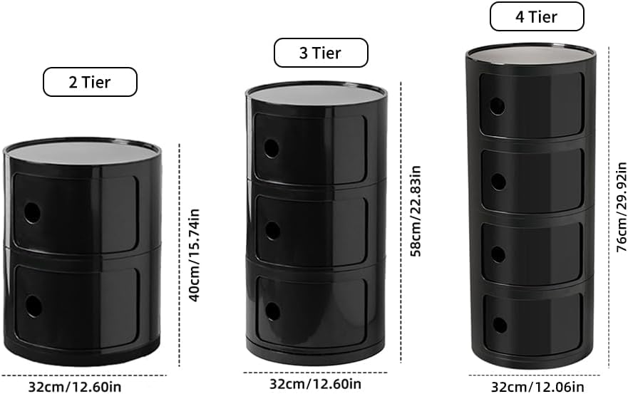 Round Nightstand with 3 Drawers, Modern Style Side Table, Multifunctional End Table Storage Cabinet for Living Room, Bedroom, Bathroom (Black)