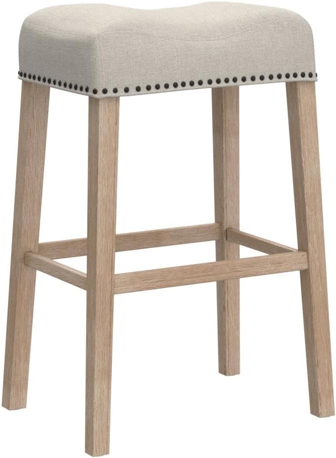 Roundhill Furniture Coco Upholstered Backless Saddle Seat Bar Stools 29" Height, Set of 2, Tan