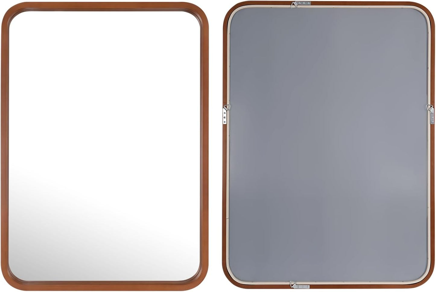 WallBeyond 18x24 Inch Wood Mirror for Bathroom, Wooden Frame Wall Mirror Farmhouse Wall Mounted Rectangle Mirror for Vanity (Horizontal/Vertical Walnut Color)