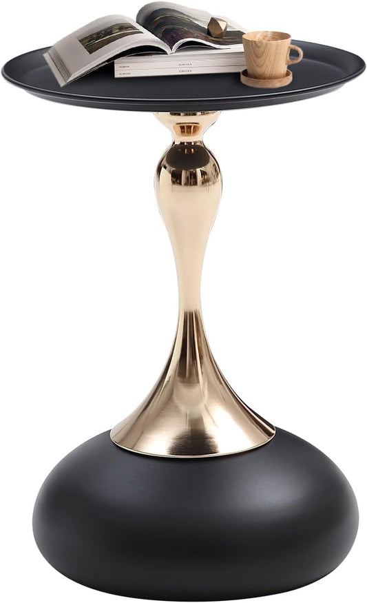 Small Black Round Side Table Pedestal for Small Spaces, Metal Unique End Table for Living Room, Modern Corner Accent Tables Drink Martini Tables