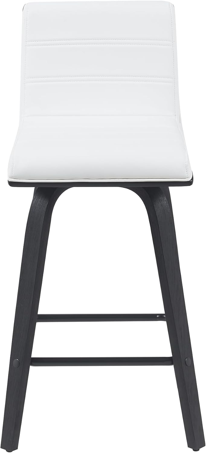 Vienna Modern Counter Height Swivel Bar Stool with Snow White Faux Leather Seat and Black Brushed Wood Frame Set of 2