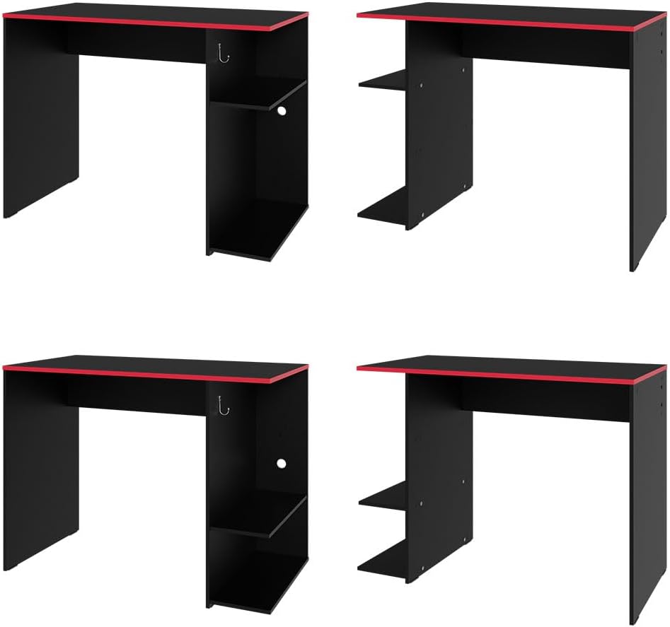 Madesa Gaming Computer Desk 39 Inch with 2 Shelves and Headphone Hanger Wooden Sturdy Home Office Table for Kids and Adults - Black/Red