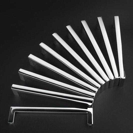 KOOFIZO Solid Square Bar Cabinet Handle - Chrome Furniture Pull, 5 Inch/128mm Screwhole Distance, 10-Pack for Kitchen Cupboard Door, Bedroom Dresser Drawer, Bathroom Wardrobe Hardware
