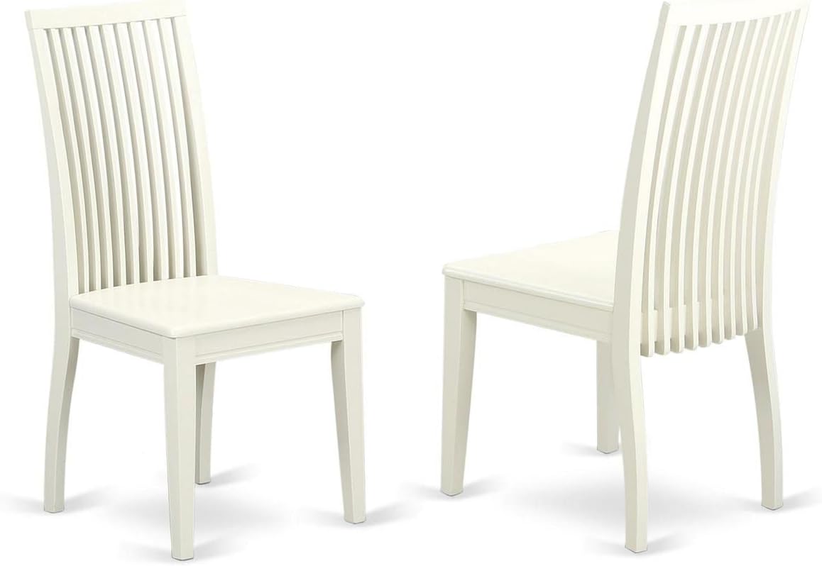 East West Furniture HLIP3-LWH-W 3 Piece Kitchen Table Set for Small Spaces Contains a Round Dining Room Table with Pedestal and 2 Solid Wood Seat Chairs, 42x42 Inch, Linen White