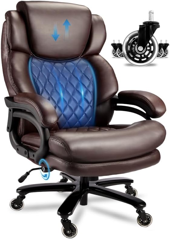 800lbs Big and Tall Office Chair, Executive Chair with Adjustable Headrest, High Back Extra Wide Seat, Heavy Duty PU Leather for Home Office, Comfortable Large Computer Desk Chair