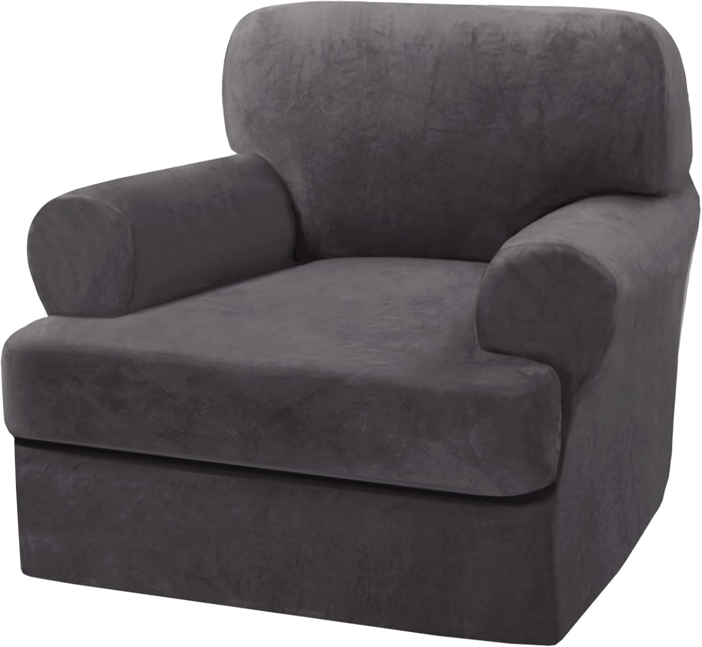 H.VERSAILTEX Sofa Cover 2 Piece T Cushion Armchair Slipcovers Thick Velvet Couch Cover Furniture Protector Stretch T Cushion Sofa Covers for 1 Cushion Couch with 1 Individual T Cushion Covers, Grey