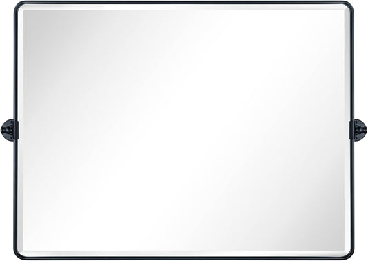 TEHOME 40x30'' Pivot Mirror Matt Black Tilt Bathroom Vanity Mirror Black Metal Framed Rectangle Horizontal Tilting Beveled Vanity Mirrors