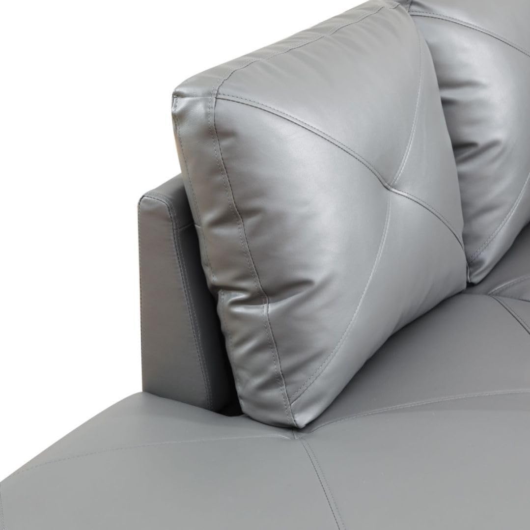 Dark Grey L-Shaped 3-Piece Faux Leather Sofa with Storage Ottoman Set, Sectional Couch Sofa Set for Living Room, Office, Small Space