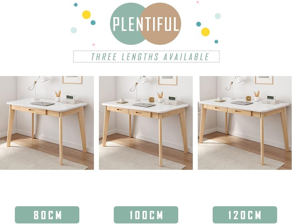 IOTXY Solid Wood Writing Desk - Home Office Workbench Desk with Drawer, 31.5" Width Laptop Computer Work Study Table in White