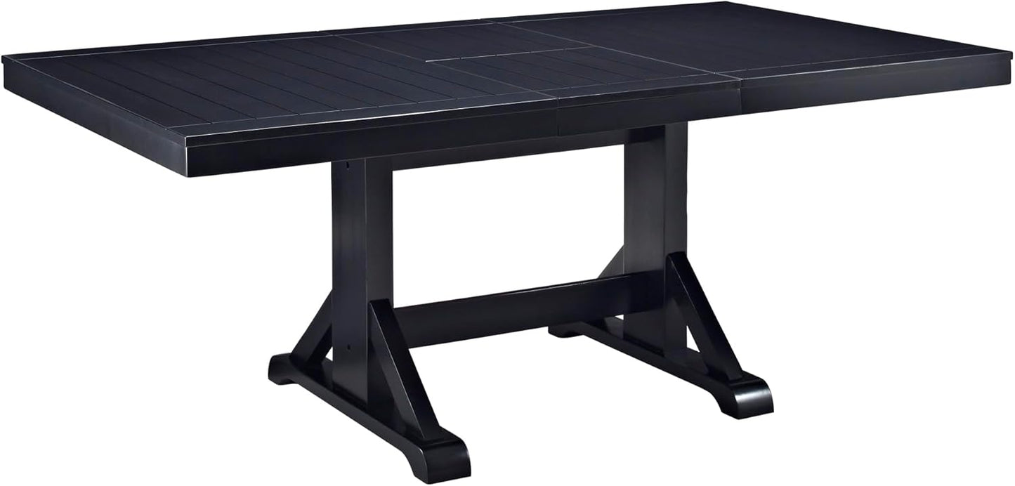 Walker Edison 6 to 8 Person Wood Modern Farmhouse Expandable Dining Room Table with Leaf Kitchen Dining Chairs, 60 Inch, Antique Black