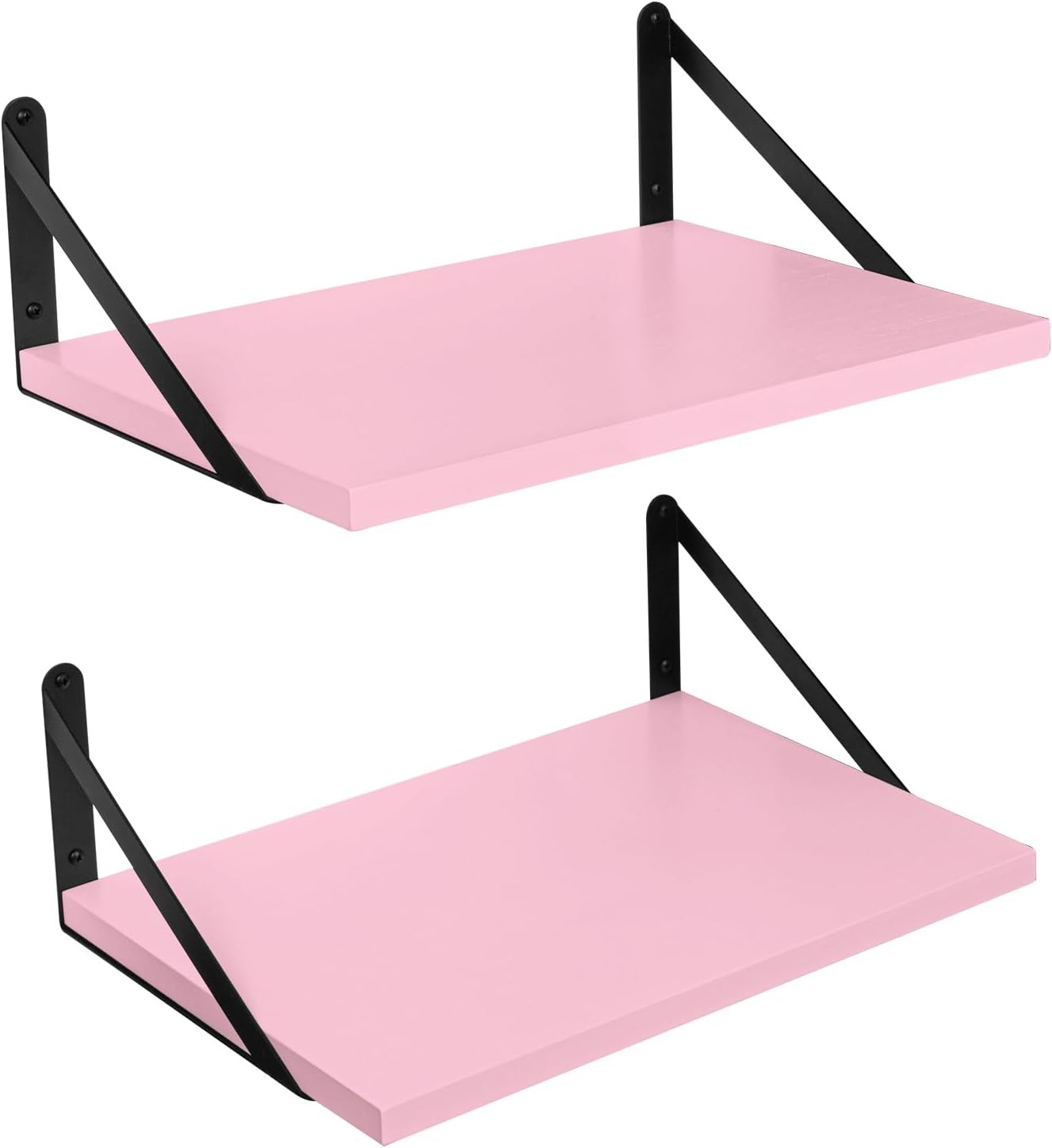 SAUMONIERES Floating Shelves Bookshelf for Bedroom Bathroom Living Room Wood Wall Mounted Wide Deep Storage, Pink Painted Set of 2
