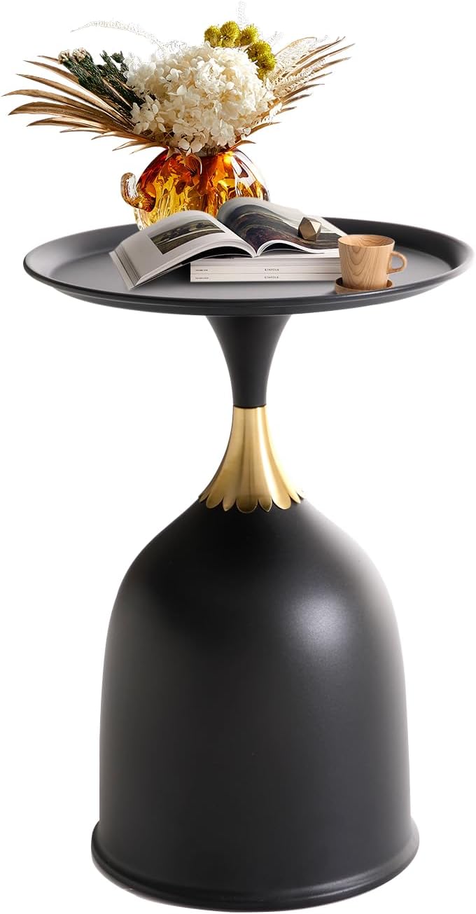 Small Round Pedestal Side Table for Small Spaces, Modern Black Couch End Tables Living Room Corner Drink Table, Unique Circle Metal Accent Martini Tables for Sofa, Recliner, Bedroom