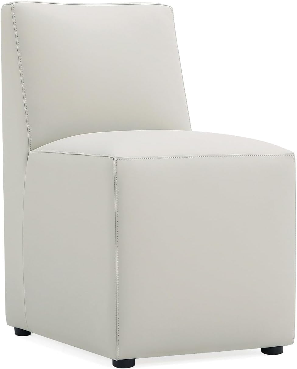 Manhattan Comfort Anna Square Modern Dining Chair with Head to Toe Faux Leather Upholstery and Plastic Foot Padding, Luxury Accent Furniture, Set of 1, Stone Grey