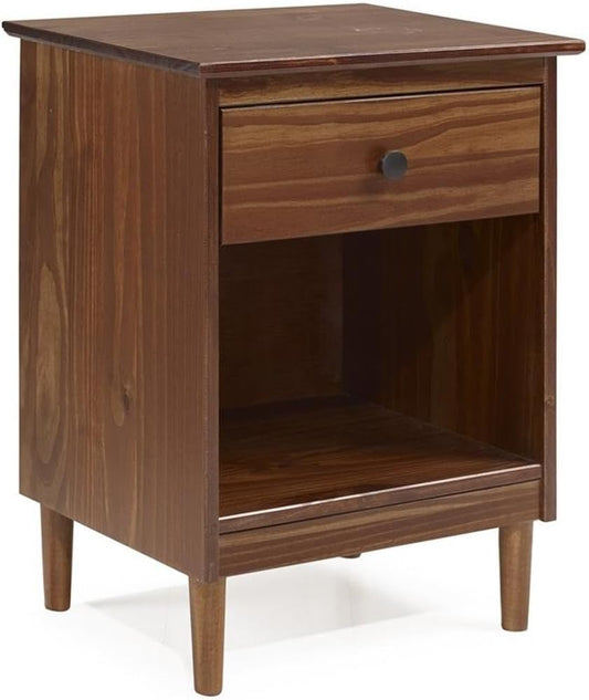 Walker Edison Traditional Wood 1 Drawer Nightstand Side Table Bedroom Storage Drawer and Shelf Bedside End Table, 18 Inch, Walnut