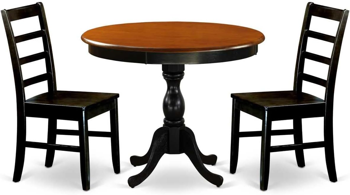East West Furniture AMPF3-BCH-W 3 Piece Dining Table Set for Small Spaces Contains a Round Kitchen Table with Pedestal and 2 Dining Room Chairs, 36x36 Inch, Black & Cherry