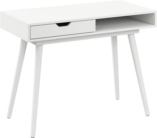 Furniture Nora 40W Writing Desk in Pure White | Computer Table for Home Office Workspace or Entryway