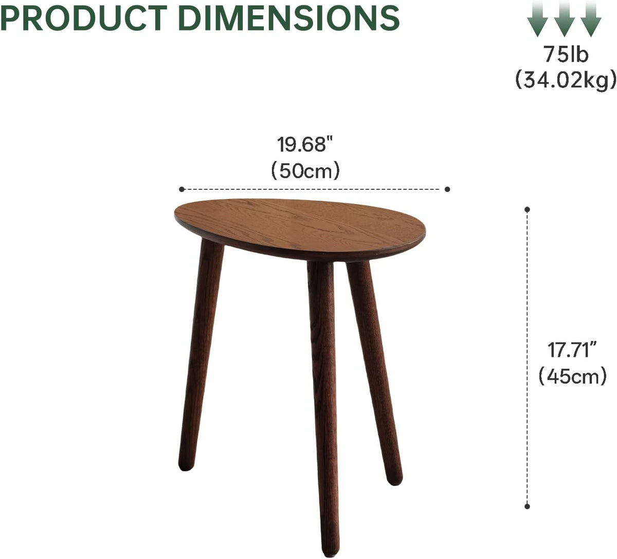 Small Oval Coffee Table, 19.7'' Small Mid Century Modern End Table for Living Room, 100% Solid Oak Wood Side Table, Minimalist Display Center Table(Walnut Color, 19.68" Wx13.38 Dx17.71 H)