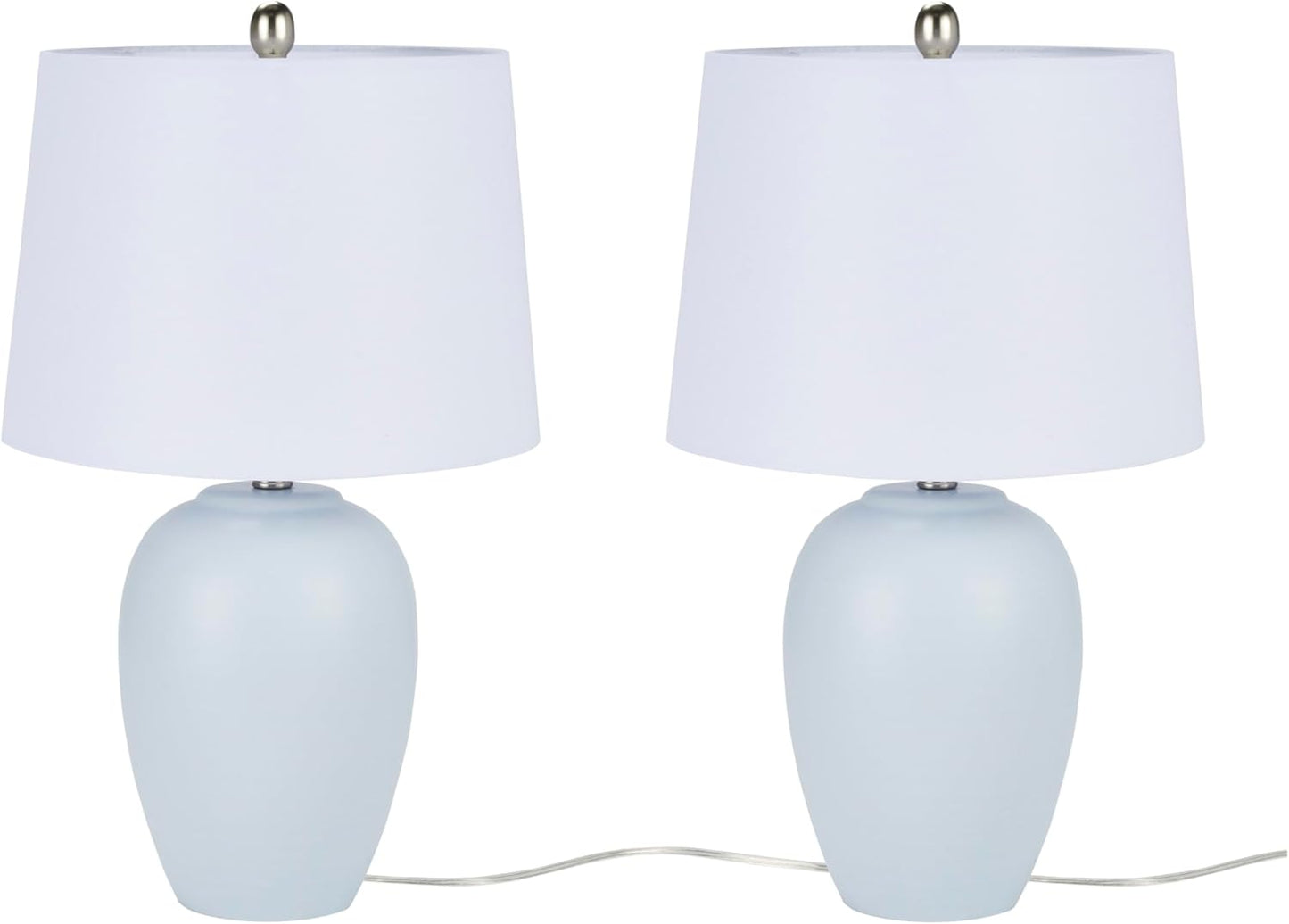 Nourison 23" Coastal Blue Ceramic Pot Table Lamp for Bedroom, Living Room, Dining Room, Entryway, with White Shade, Set of 2 Lamps