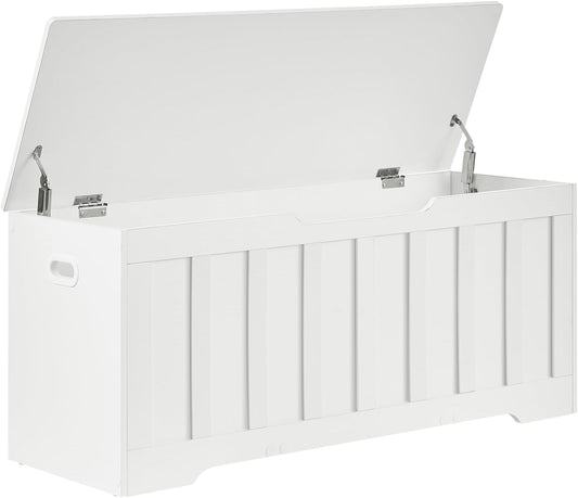 43.3" Storage Chest Extra Large,Storage Trunk with 2 Safety Hinges,Wooden Storage Bench,Shoe Bench,43.3x15.7x19.1 Inch,Easy Assembly,Storage Bench for Bedroom,Living Room,entryway(White).