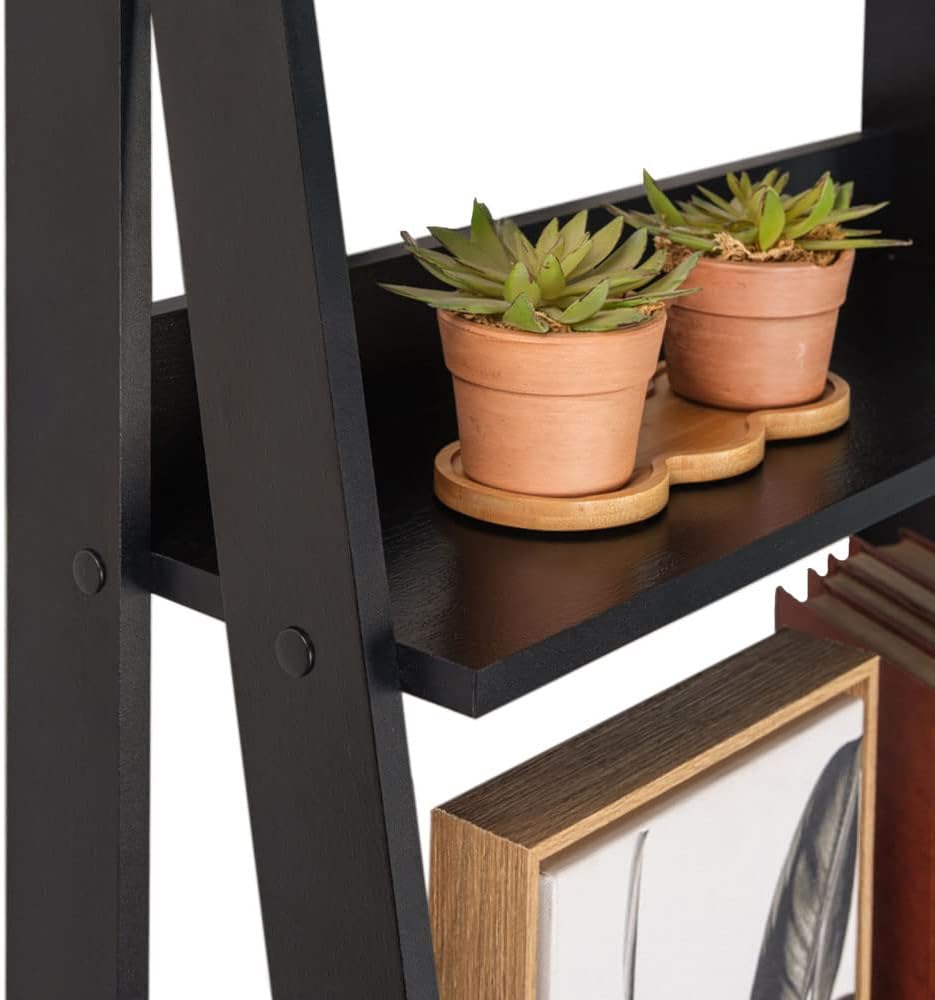 Madesa Modern 5-Tier Ladder Shelf Pantry Storage Space 24 Inch Wooden Free Standing Bookshelf Utility Shelves for Home Office Study Room and Kitchen - Black
