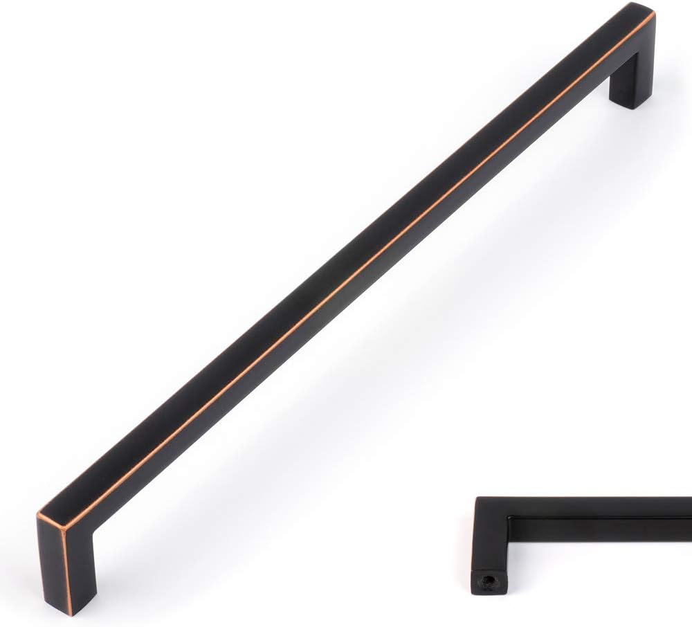 KOOFIZO Solid Square Bar Cabinet Handle - Oil Rubbed Bronze Furniture Pull, 10 Inch/256mm Screwhole Distance, 10-Pack for Kitchen Cupboard Door, Bedroom Dresser Drawer, Bathroom Hardware