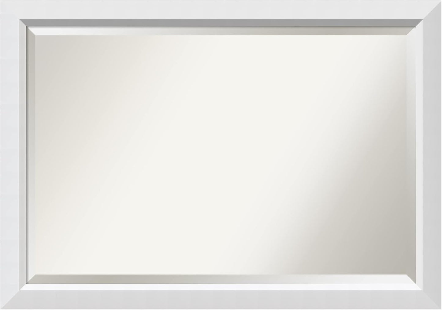Amanti Art White Bathroom Mirror for Over Sink, 28x40 Blanco White Rectangle Vanity Mirror, Large Modern Contemporary Wood Frame, Hangs Horizonally and Vertically, Bathroom Wall Decor, Beveled Edge
