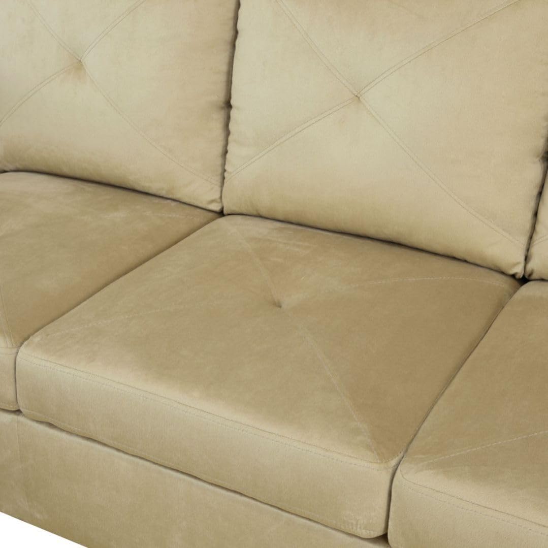 Beige L-Shaped 3-Piece Microfiber Sofa with Storage Ottoman Set, Sectional Couch Sofa Set for Living Room, Office, Small Space