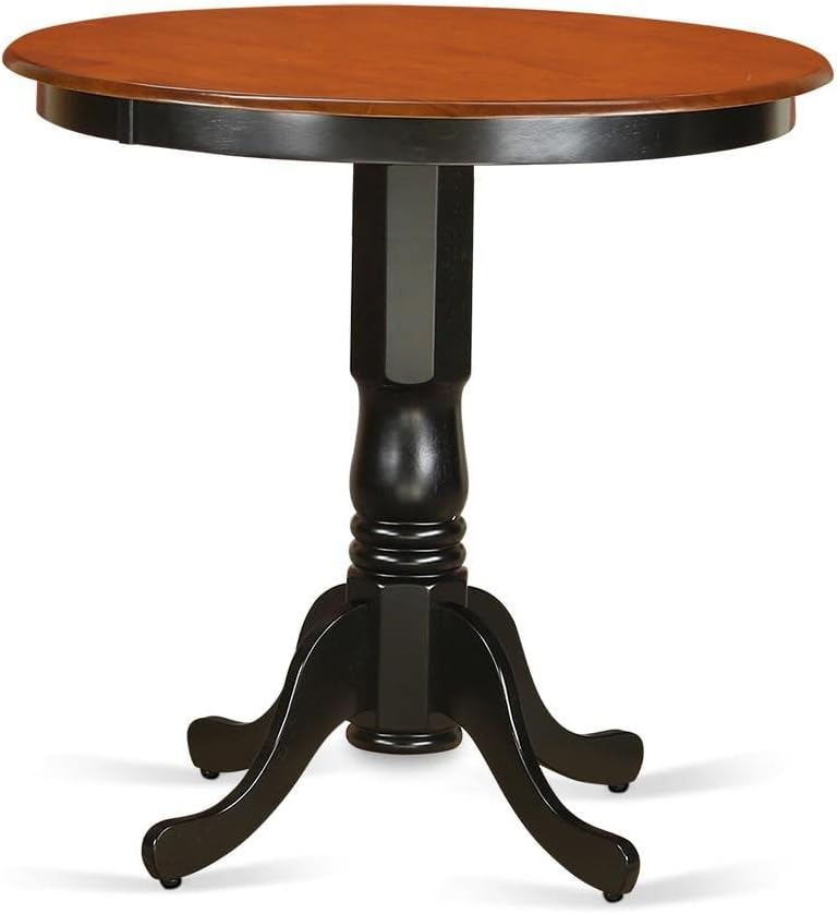 East West Furniture JAKE3-BLK-W 3 Piece Counter Height Dining Table Set Contains a Round Kitchen Table with Pedestal and 2 Dining Room Chairs, 36x36 Inch, Black & Cherry