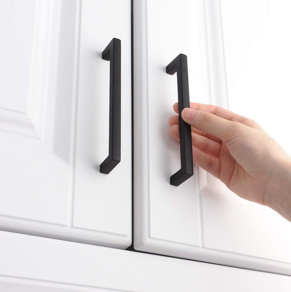 KOOFIZO 20-Pack Solid Square Bar Cabinet Handle - Black Furniture Pull, 5 Inch/128mm Screwhole Distance for Kitchen Cupboard Door, Bedroom Dresser Drawer, Bathroom Wardrobe Hardware