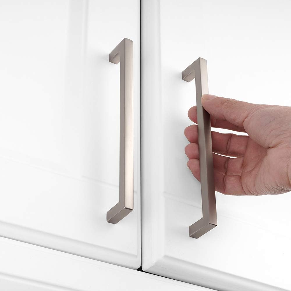 KOOFIZO 20-Pack Solid Square Bar Cabinet Handle - Brushed Nickel Furniture Pull, 6.3 Inch/160mm Screwhole Distance for Kitchen Cupboard Door, Bedroom Dresser Drawer, Bathroom Wardrobe Hardware