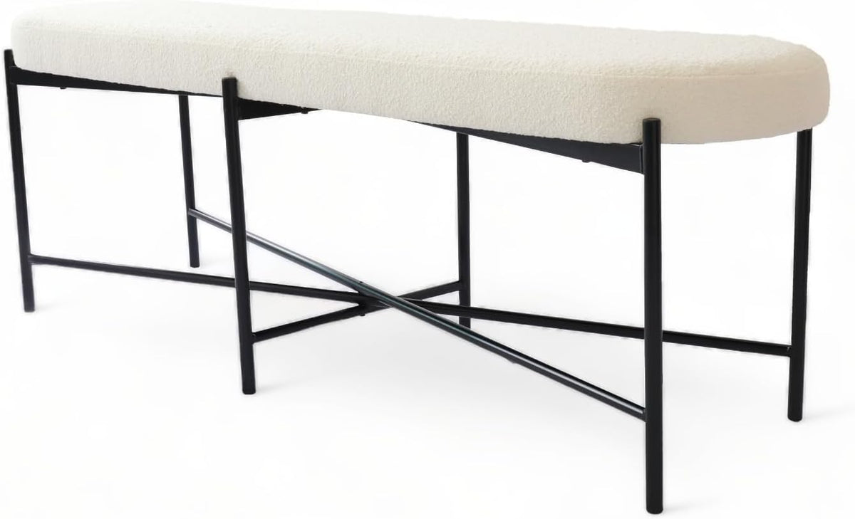 54” upholstered Boucle Accent Ottoman Bench for entryway, Living Rooms, lounges, bedrooms-White Boucle