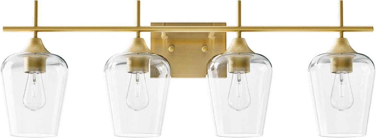 VONLUCE Bathroom Vanity Light, 4 Light Bathroom Light Fixture Over Mirror, Bathroom Wall Lamp with Clear Glass, Modern Gold Vanity Lighting fixtures for Bathroom, Bedroom, Hallway