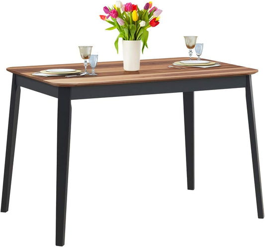 Giantex 43.5" L Rectangular Dining Table, Farmhouse Dinette Table w/ 4 Rubber Wood Legs, Kitchen Dinner Table for Kitchen Dining Room Living Room (Walnut & Black)