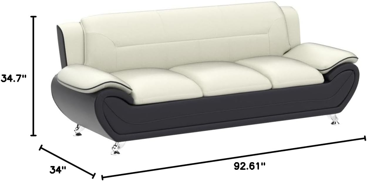 Container Furniture Direct Michael Modern Faux Leather Upholstered Stainless Steel Legs Living Room Sofa, Camel/Black