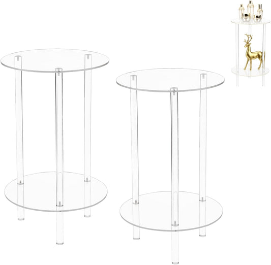 Acrylic Detachable End Table, Round Acrylic Coffee Table, 2 Tier Multifuntional Clear Nightstand End Table for Small Spaces, Detachable Beside Table for Living Room, Bedroom, Study Room (2)