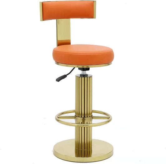 FUNROLUX Counter Height Bar Stools with Back, Modern Adjustable Height Barstools Swivel Bar Chair with Polished Gold Stainless Steel Legs for Kitchen Island Counter Living Room Coffee Shop (Orange)