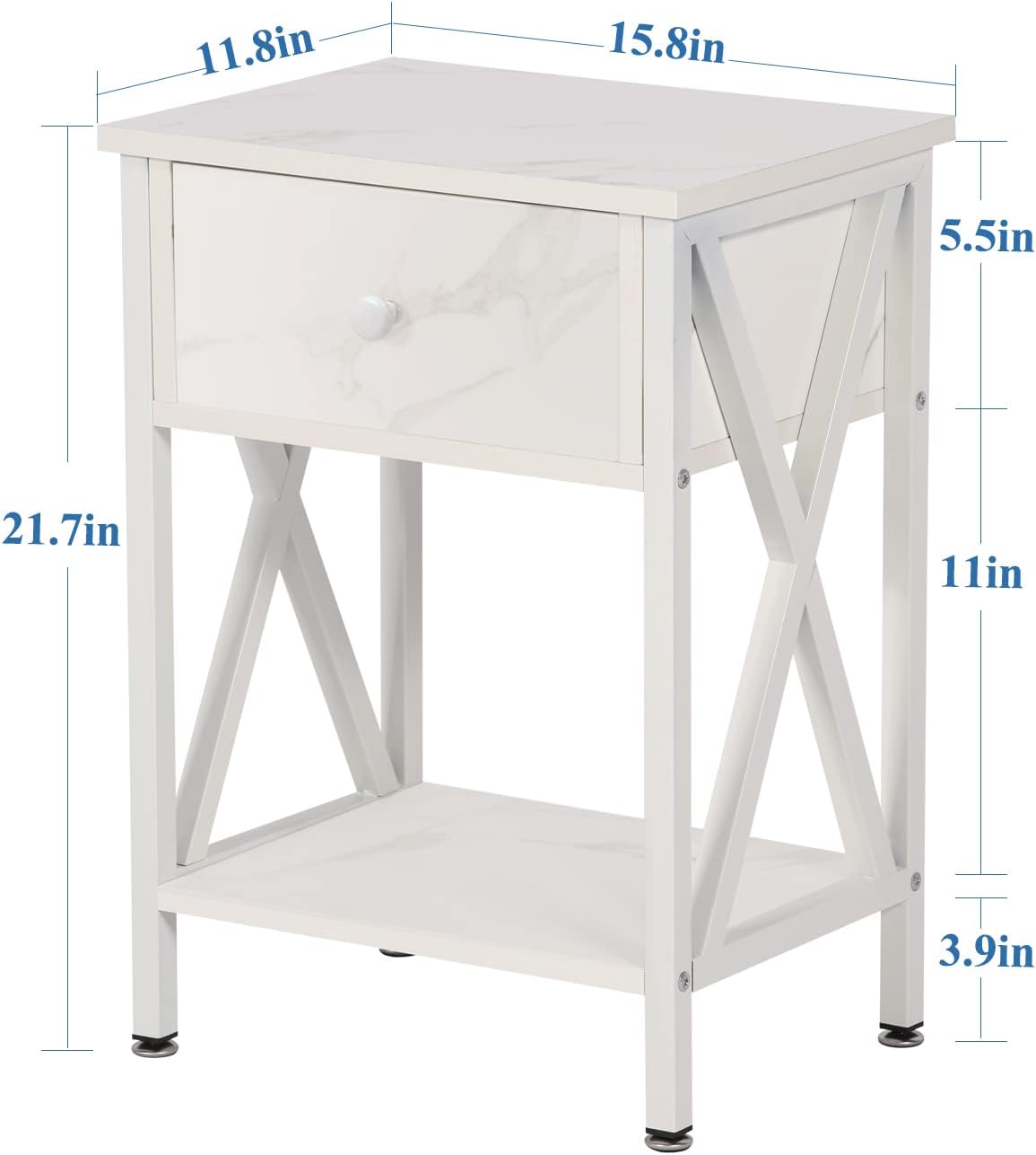 VECELO Nightstands Set of 2, Modern Bedside End Tables, Night Stands with Drawer and Storage Shelf for Living Room Bedroom, Industrial Metal Frame