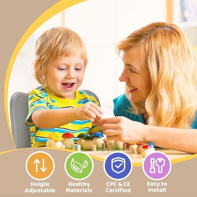 FUNLIO Adjustable Kids Chair (2pcs), 3 Level Height Adjustable Toddler Chair for Ages 3-8, Sturdy Child Chair with Maximum Bearing 220lbs, for Classrooms/Daycares/Homes, CPC & CE Approved - Grey