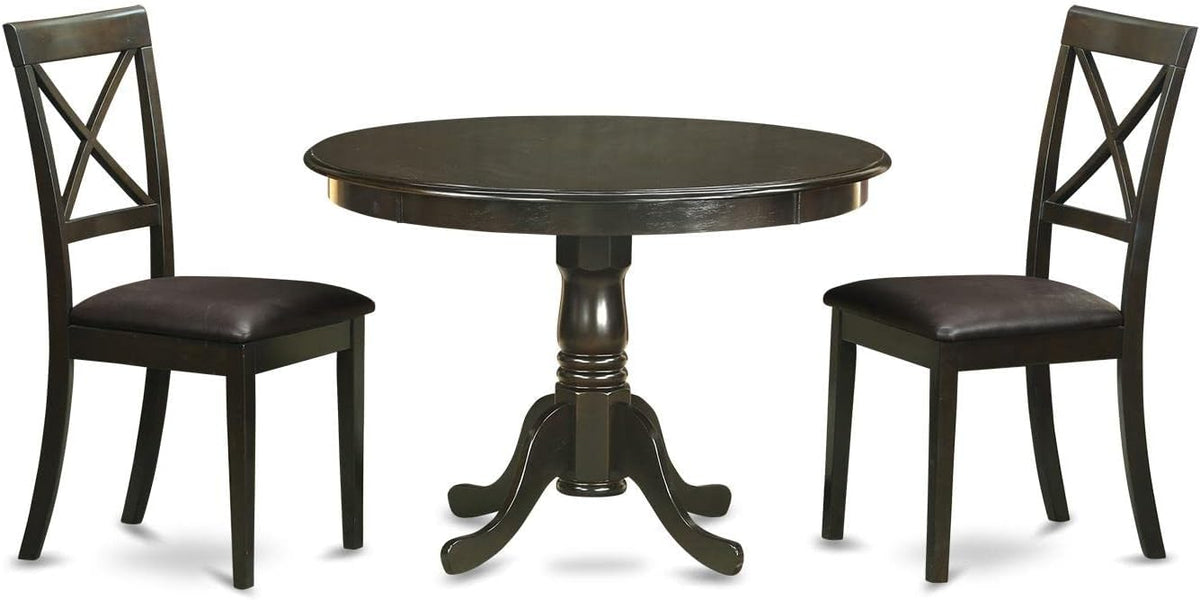 East West Furniture HLBO3-CAP-LC 3 Piece Dining Table Set for Small Spaces Contains a Round Dining Room Table with Pedestal and 2 Faux Leather Upholstered Chairs, 42x42 Inch, Cappuccino