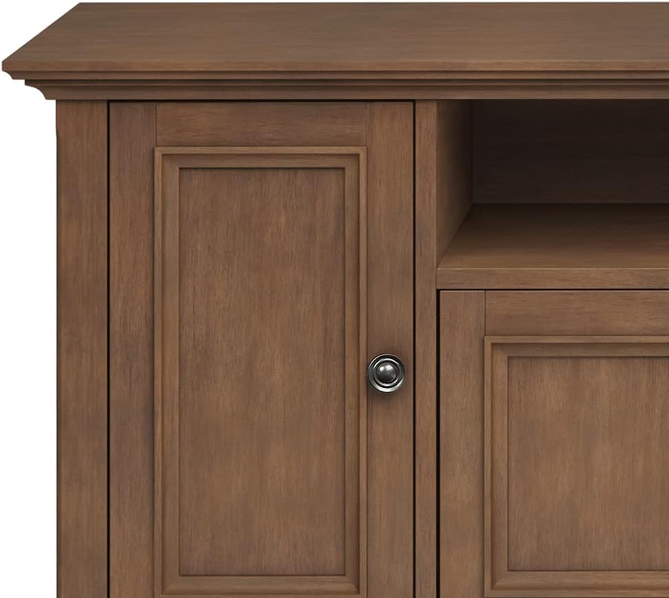 SIMPLIHOME Amherst 72-inch Wide Solid Wood TV Stand in Rustic Natural Aged Brown, Transitional-Style Media Console for Living Room with Cable Management and Adjustable Shelves, Fits 80" TVs
