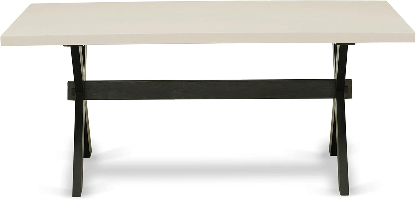 East West Furniture X627EL121-7 7 Piece Dining Room Table Set Consist of a Rectangle Kitchen Table with X-Legs and 6 Blue Linen Fabric Parson Dining Chairs, 40x72 Inch, Multi-Color