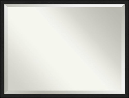 Amanti Art Black Bathroom Mirror for Over Sink, 32x42 Grace Brushed Metallic Black Narrow Rectangle Vanity Mirror, X-Large Modern Frame, Hangs Horizonally and Vertically, Bathroom Wall Decor, Beveled