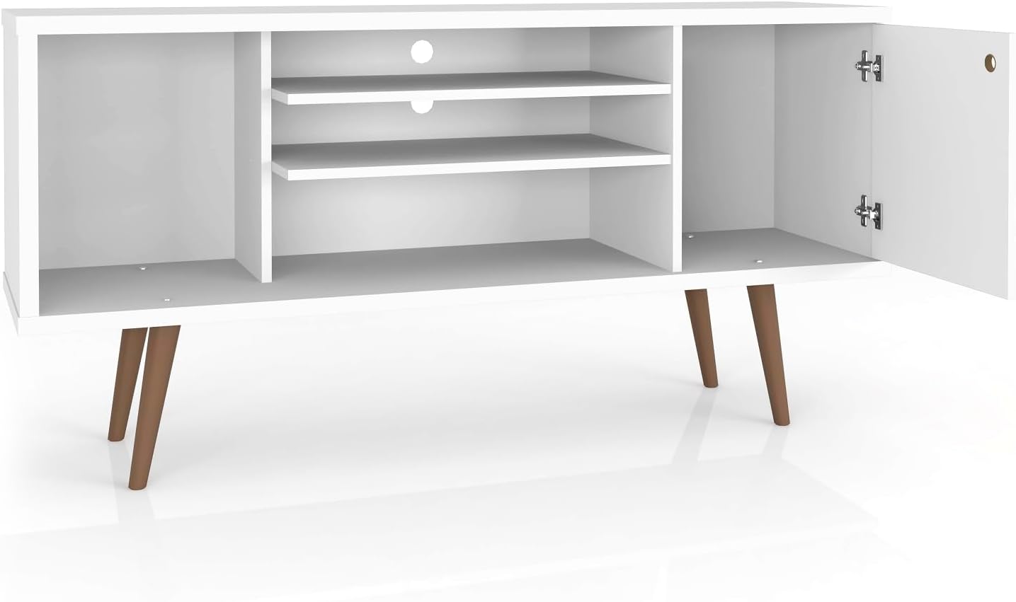 Manhattan Comfort Liberty Mid Century Modern TV Stand for Televisions up to 50 Inches, Bedroom and Living Room Entertainment Center with Storage, Shelves, and Cabinet, 53" Wide, White/3d Print